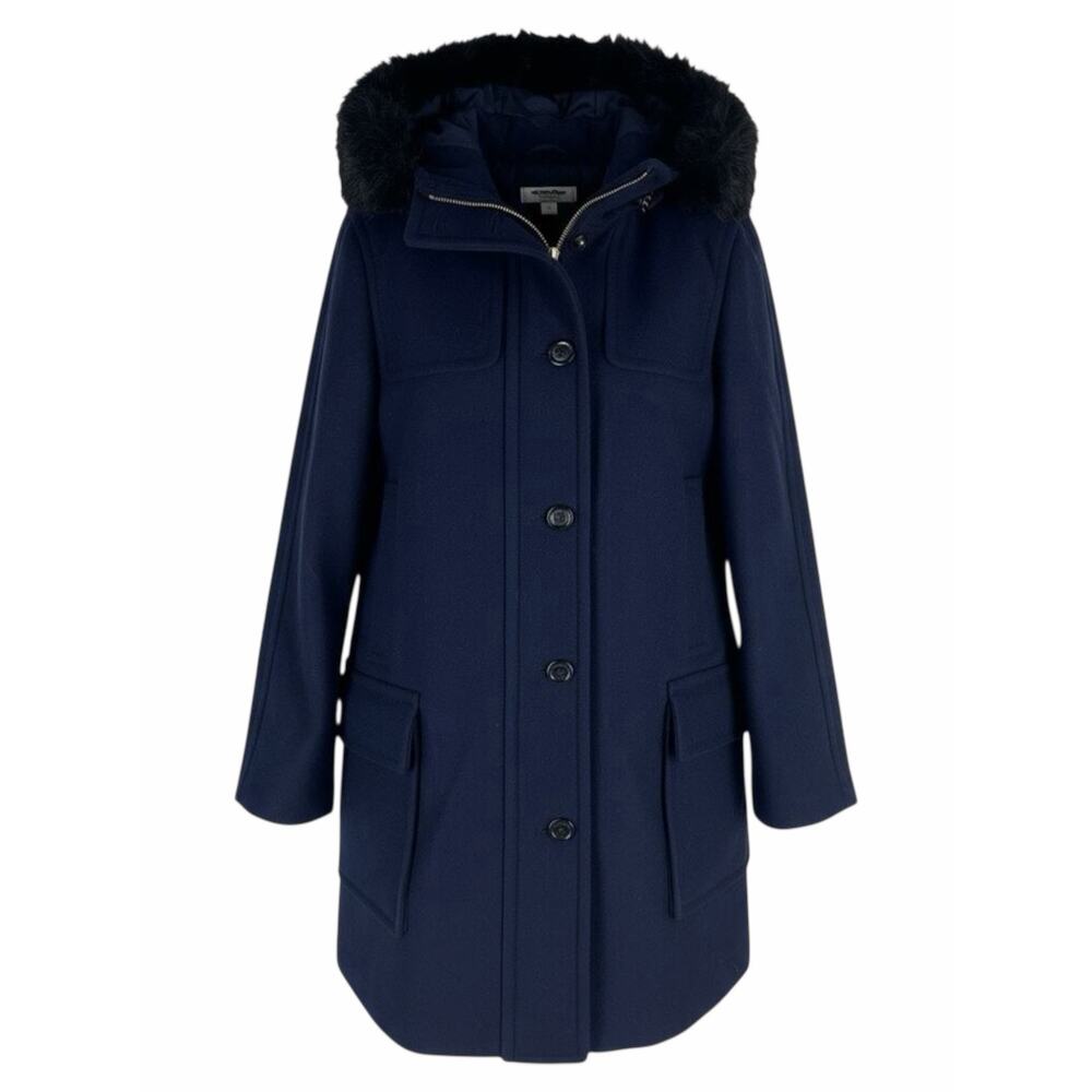 Ann Taylor Weekend Collection Faux Fur Trim Wool Duffle Coat Blue Size M - Picture 4 of 12